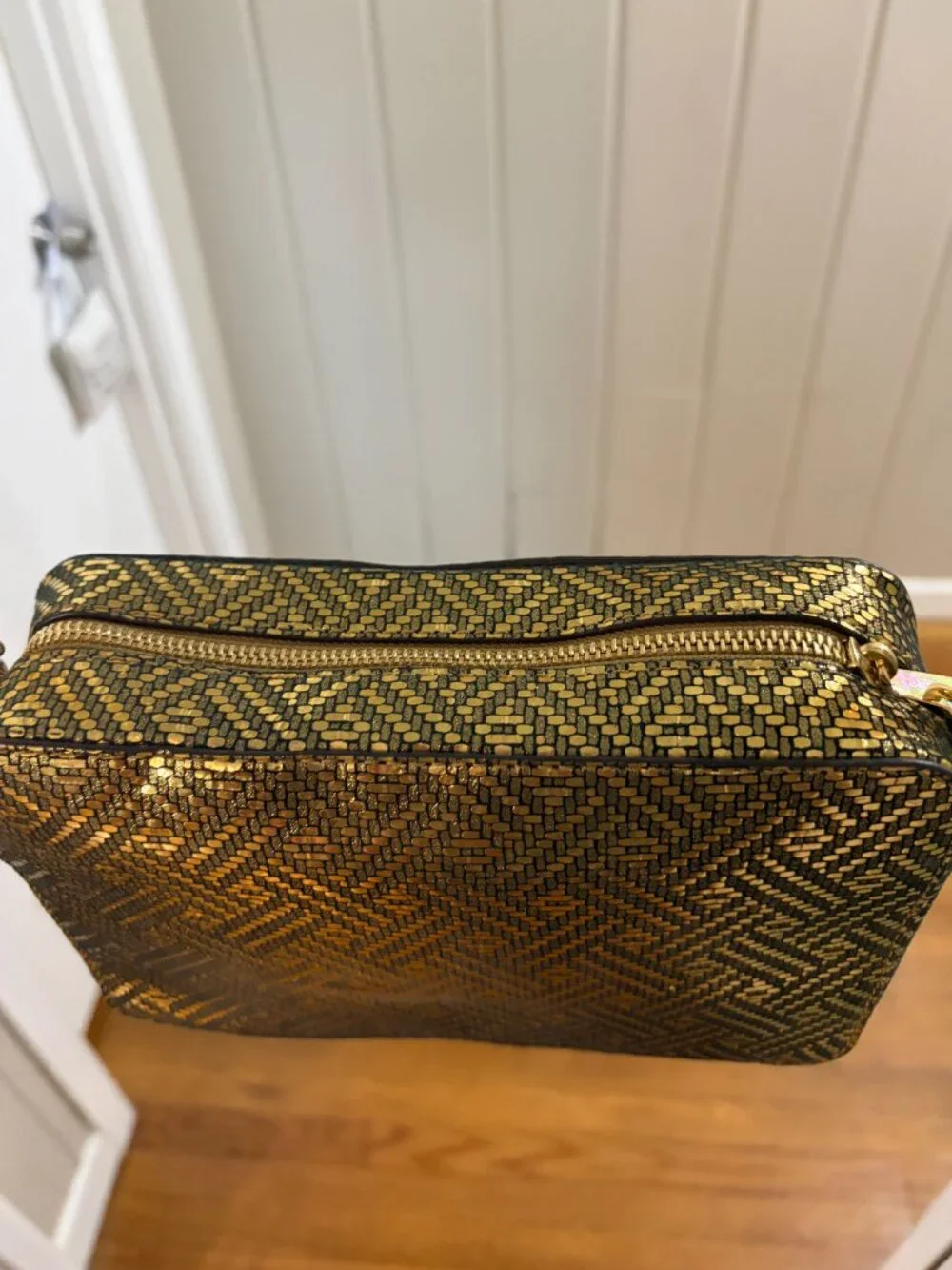 Michael Kors Ginny Camera Bag Metallic Gold Woven Crossbody